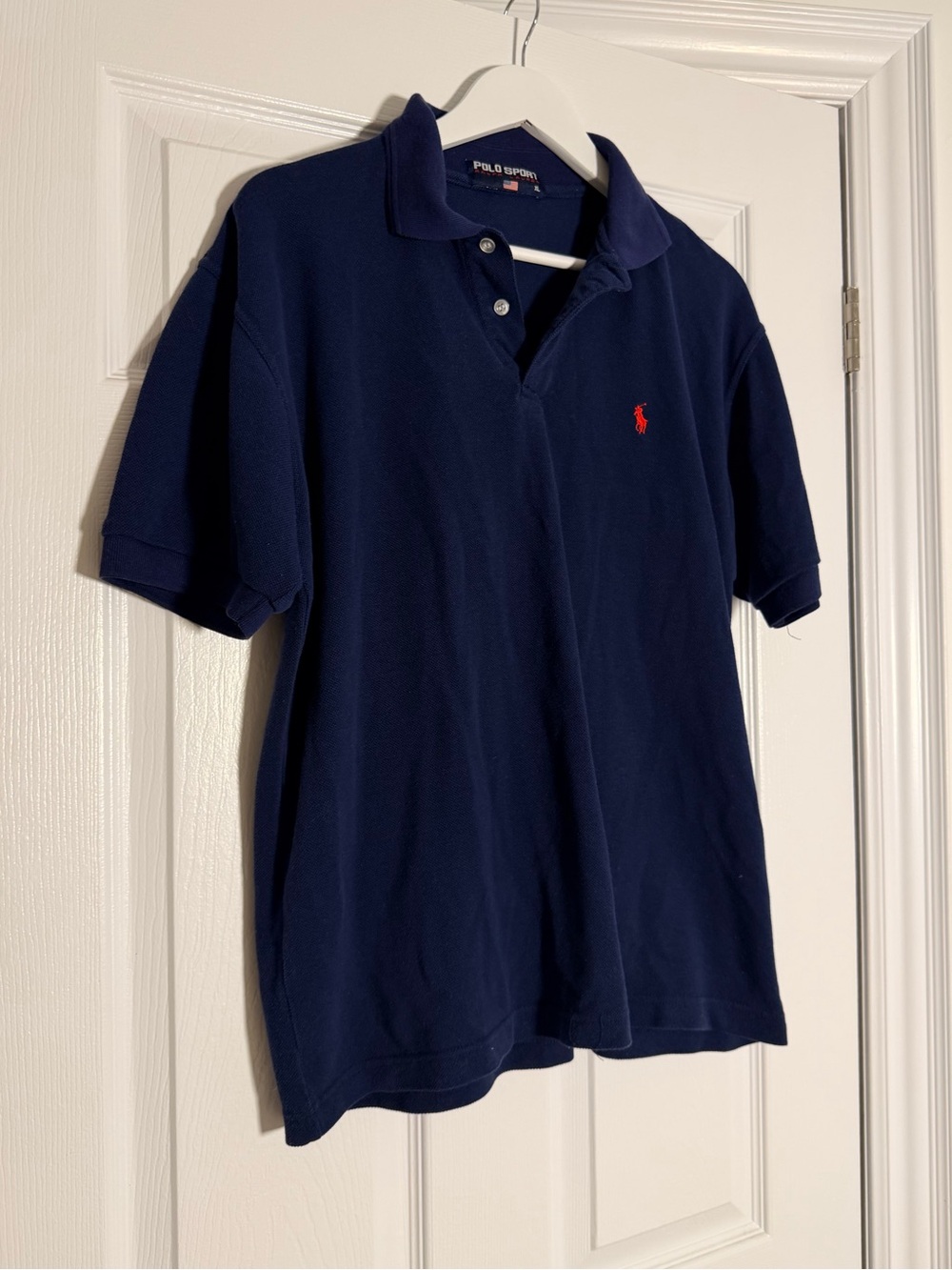 Vintage Polo Sport Ralph Lauren Navy Blue Polo Shirt XL Red Pony